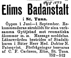 Annons 1893-05-19, troligen från tidningen Dalpilen